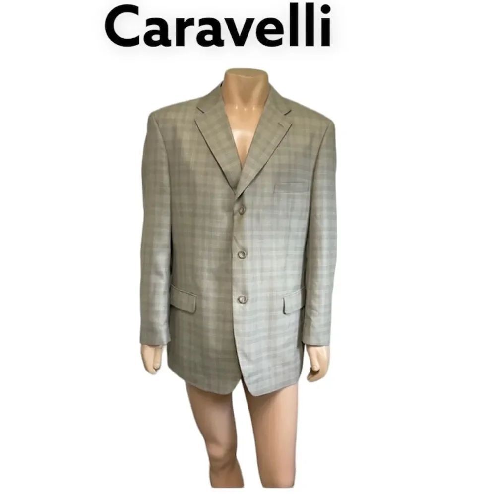 Caravelli Italy Grey Plaid Three-Button Blazer Jacket 44R